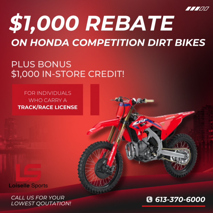 $1,000 REBATE on Honda COMPETITION DIRT BIKES